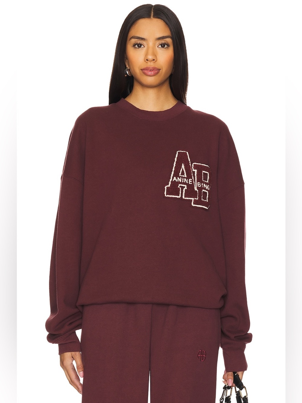 Anine Bing Burgundy AB Lettermen Crew Sweatshirt